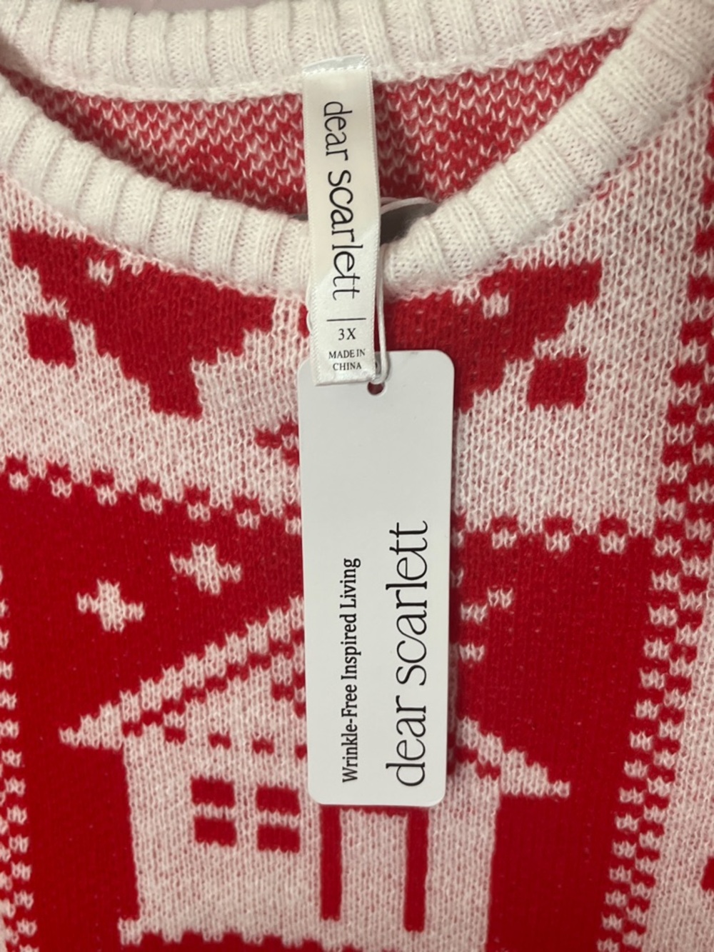 Scarlett Red and White Holiday Fair Isle Crewneck Sweater - Picture 3 of 4